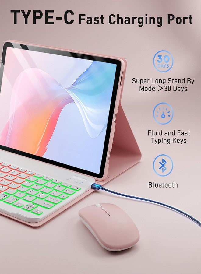 SAMTUNK Case Keyboard for Lenovo Tab M11 / Tab K11 LTE 2024 11 inch Cover - 7 Color Rainbow Change Backlit Detachable Magnetic Keyboard with Mouse - Pink - Image 4