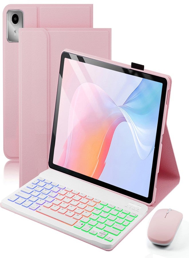 SAMTUNK Case Keyboard for Lenovo Tab M11 / Tab K11 LTE 2024 11 inch Cover - 7 Color Rainbow Change Backlit Detachable Magnetic Keyboard with Mouse - Pink - Image 1