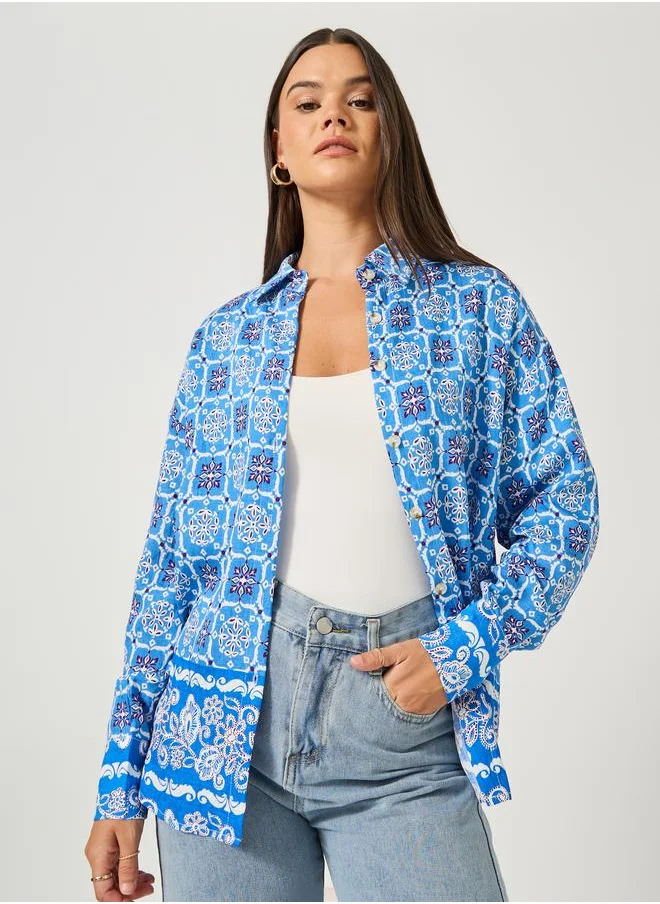 Styli Styli All Over Print Long Sleeve Oversized Shirt