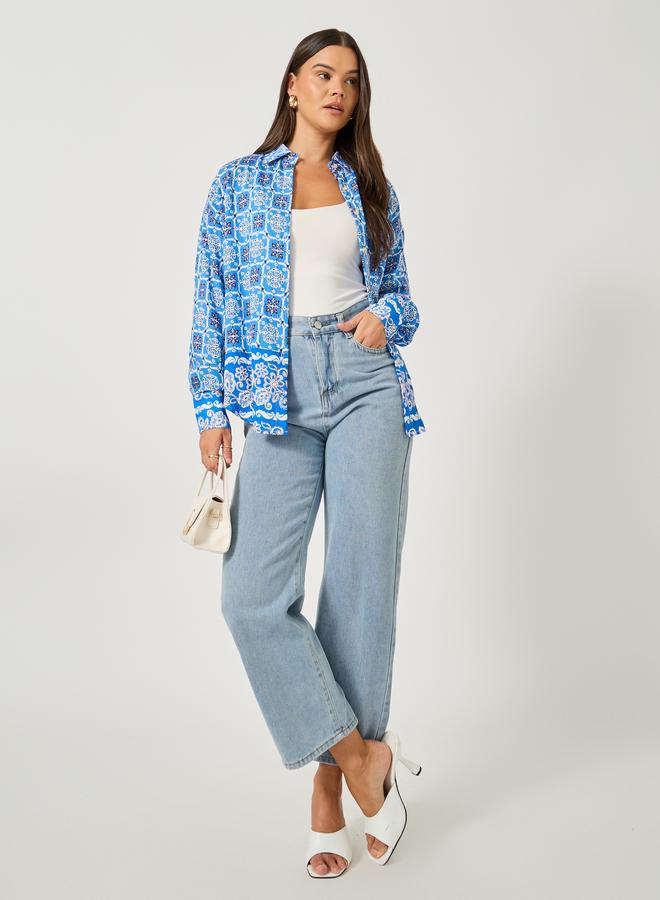 ستايلي قميص واسع بأكمام طويلة وطبعة شاملة - Image 2