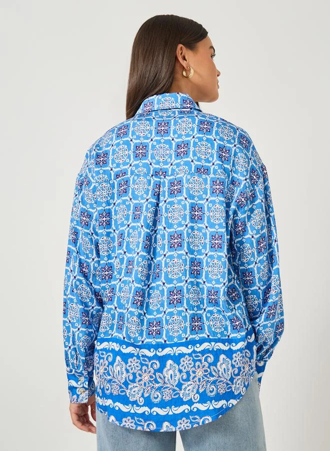 Styli Styli All Over Print Long Sleeve Oversized Shirt