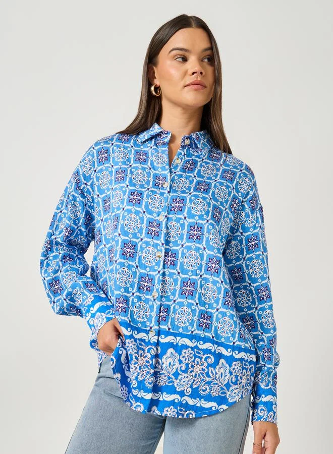 Styli Styli All Over Print Long Sleeve Oversized Shirt
