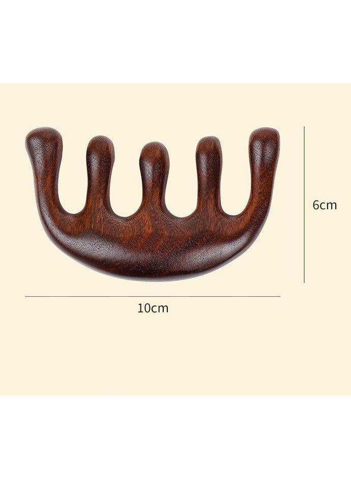 Wooden Massage Comb 100% Natural Handmade Pure wood Five-tooth Meridians Comb Scalp Massager Comb No Static Wide Tooth Comb for Head Scalp Comb Meridians Scraping Massage Tool (Plain style) - Image 1