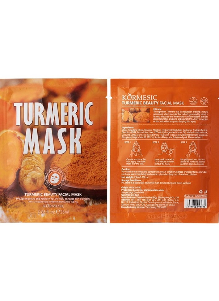 Kormesic Turmeric Face Mask 5 Pieces, 25ml Each - Deep Cleansing, Soothing, Repairing, Suitable for Daily Use  - Image 1