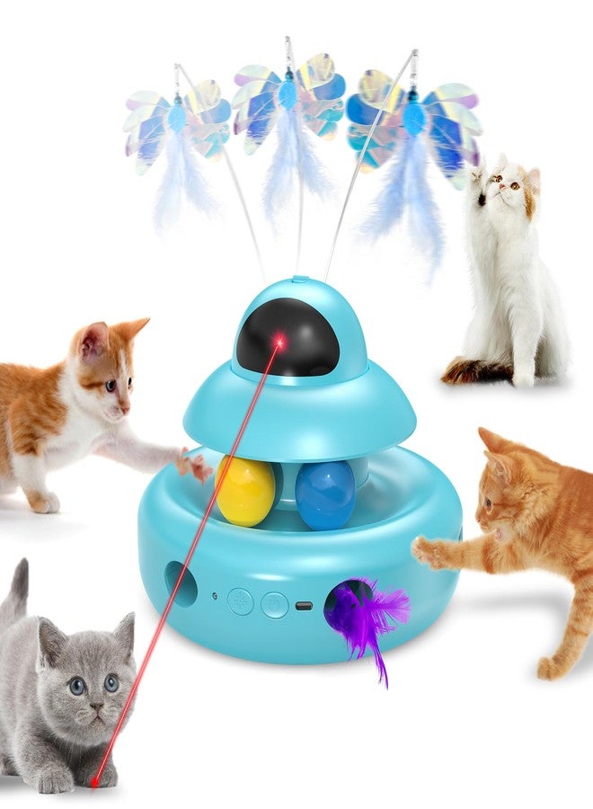 MOHAYA Cat Toys,4-in-1 Automatic Kitten Toy for Bored Indoor Adult Cats,lectric Flying Butterfly,Whack a Mole,Feather Track Balls,Blue - Image 1
