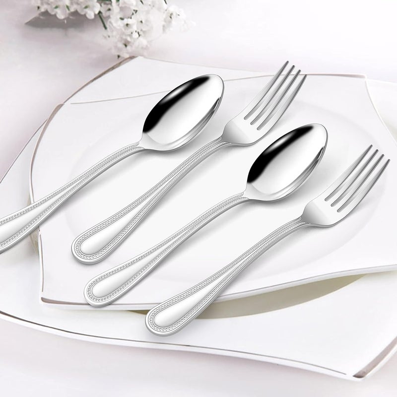 HaWare 24Piece Forks and Spoons Silverware set Stainless Steel Flatware with Pearled Edge for HomeKitchen Include 12 Dinner Forks79in and 12 Dinner Spoons79in Dishwasher Safe - Image 2