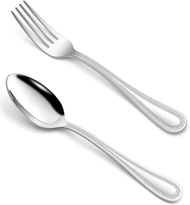 HaWare 24Piece Forks and Spoons Silverware set Stainless Steel Flatware with Pearled Edge for HomeKitchen Include 12 Dinner Forks79in and 12 Dinner Spoons79in Dishwasher Safe - Image 1