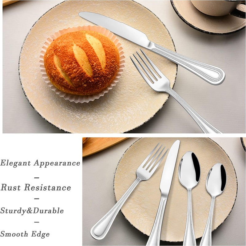 HaWare 24Piece Forks and Spoons Silverware set Stainless Steel Flatware with Pearled Edge for HomeKitchen Include 12 Dinner Forks79in and 12 Dinner Spoons79in Dishwasher Safe - Image 5