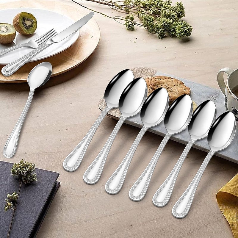 HaWare 24Piece Forks and Spoons Silverware set Stainless Steel Flatware with Pearled Edge for HomeKitchen Include 12 Dinner Forks79in and 12 Dinner Spoons79in Dishwasher Safe - Image 4