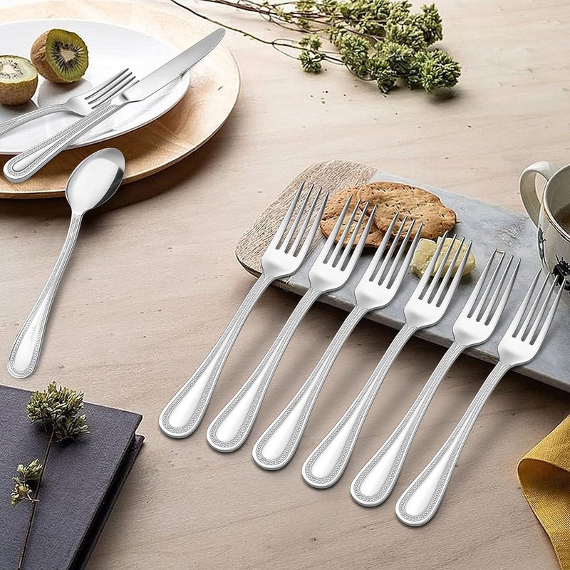 HaWare 24Piece Forks and Spoons Silverware set Stainless Steel Flatware with Pearled Edge for HomeKitchen Include 12 Dinner Forks79in and 12 Dinner Spoons79in Dishwasher Safe - Image 3