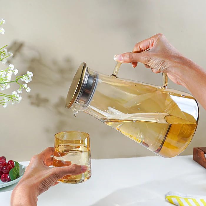 Mevanta Premium Water and Juice Brown Glass & Borosilicate Glass Jug Set Combo [6 Piece Glass 280ML & 1 Piece Jug 2 Liter] Transparent Pitcher Set for Dining Table,Home & Restaurant,Party (MTS - 10) - Image 5