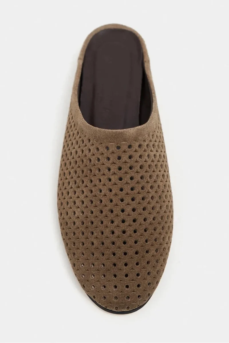 Nisantasi Shoes  Palya Suede Studded Genuine Leather Flat Mule for Women | Best Price UAE
