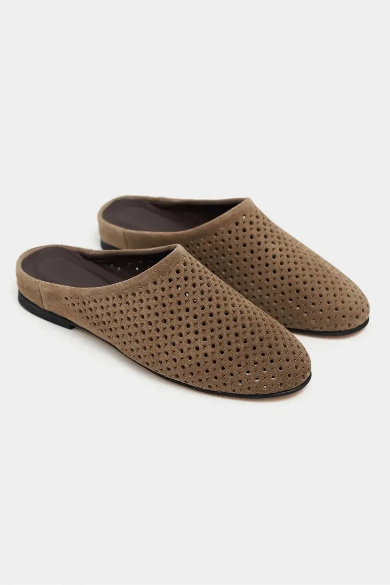 Nisantasi Shoes  Palya Suede Studded Genuine Leather Flat Mule for Women | Best Price UAE