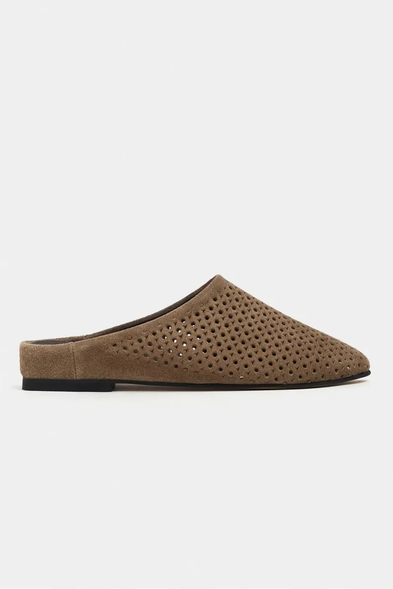 Nisantasi Shoes  Palya Suede Studded Genuine Leather Flat Mule for Women | Best Price UAE