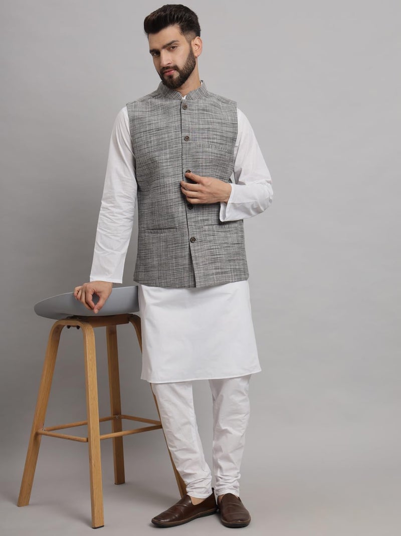 LATEST CHIKAN Men's Traditional Cotton Solid Nehru Jacket/Waistcoat -SADRI-NK-GY-44 - Image 2