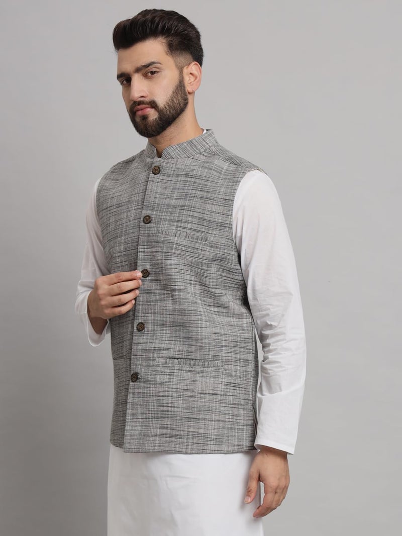 LATEST CHIKAN Men's Traditional Cotton Solid Nehru Jacket/Waistcoat -SADRI-NK-GY-44 - Image 3