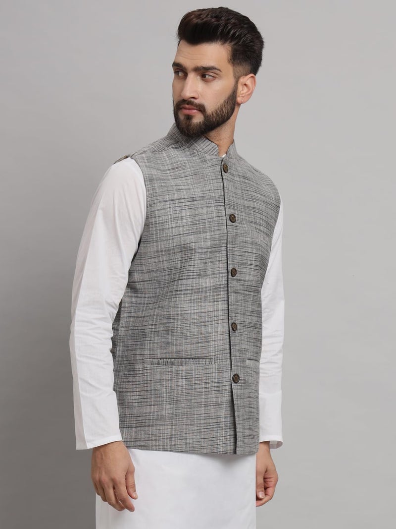 LATEST CHIKAN Men's Traditional Cotton Solid Nehru Jacket/Waistcoat -SADRI-NK-GY-44 - Image 4