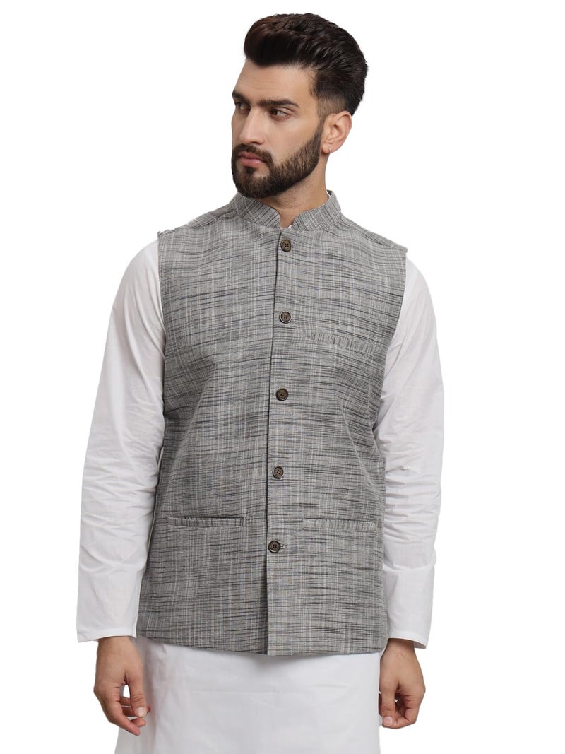 LATEST CHIKAN Men's Traditional Cotton Solid Nehru Jacket/Waistcoat -SADRI-NK-GY-44 - Image 1