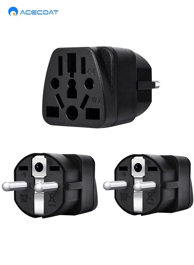ACECOAT - 3-Pack Universal EU Travel Adapter Plug Converter,2500W Multi-country 3-Prong Power Solution-Converts EU/JP/AU/UK/CN/S to EU,Safe & Multi-function Wall Charger for Smartphones,Laptops & More,Black - Image 1