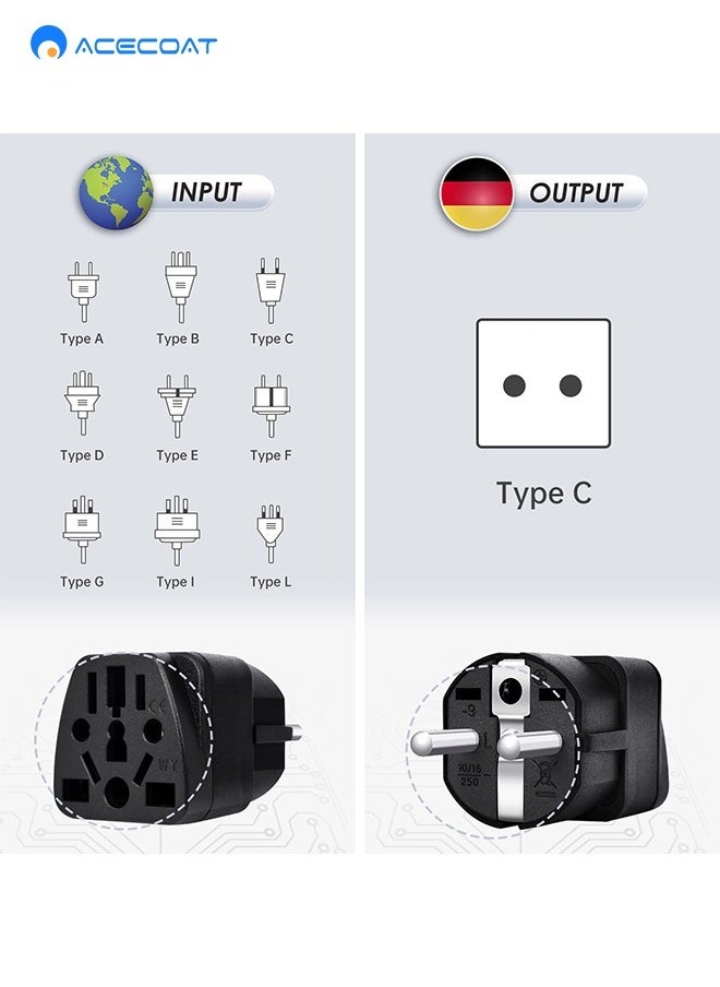 ACECOAT - 3-Pack Universal EU Travel Adapter Plug Converter,2500W Multi-country 3-Prong Power Solution-Converts EU/JP/AU/UK/CN/S to EU,Safe & Multi-function Wall Charger for Smartphones,Laptops & More,Black - Image 1