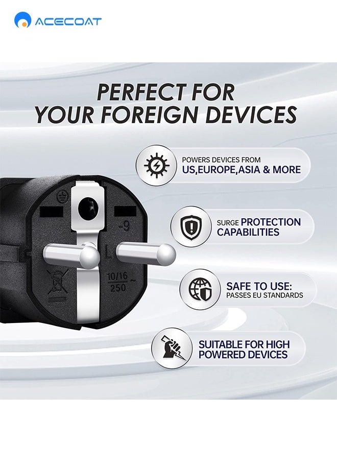ACECOAT - 3-Pack Universal EU Travel Adapter Plug Converter,2500W Multi-country 3-Prong Power Solution-Converts EU/JP/AU/UK/CN/S to EU,Safe & Multi-function Wall Charger for Smartphones,Laptops & More,Black - Image 1