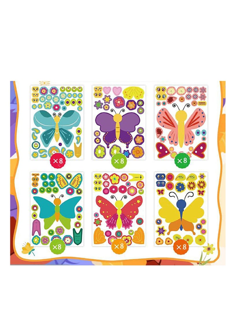 كابتن تيك Butterflies Make Your Own Stickers, 48PCS Make-a-Face Stickers, DIY Butterfly Craft Kits, Mix and Match Decals for Gift/Reward/Art Craft/Party Favors/School - Image 3