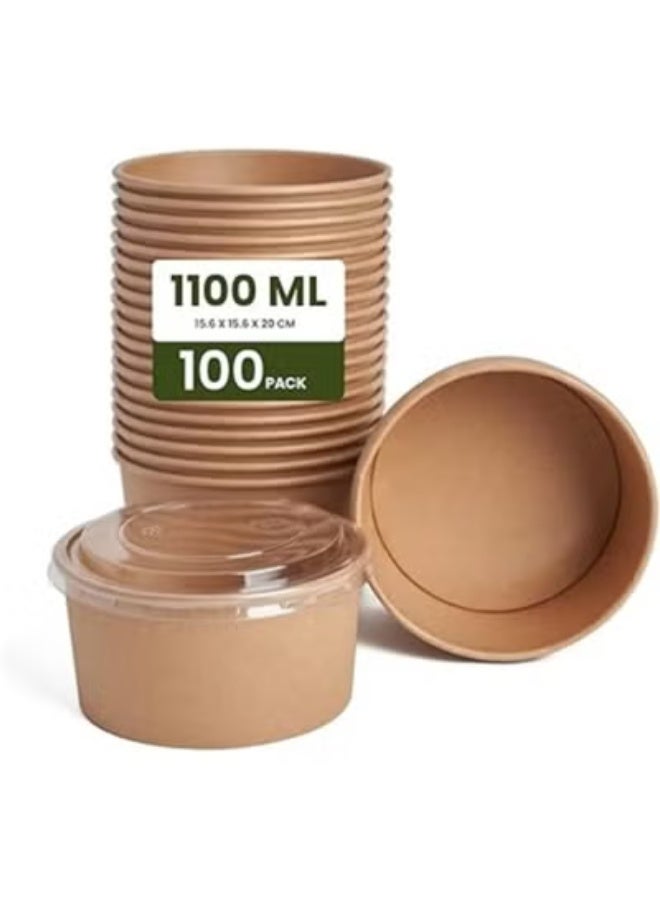 ايكواي ecoway Compostable Heavy Duty Made Of Paper - [38 Ounce - 1100 Ml, Pack Of 100] Disposable Bowls Eco-Friendly Biodegradable Perfect For Salad, Soup, Dessert, Hot or Cold Use, Brown - Image 2