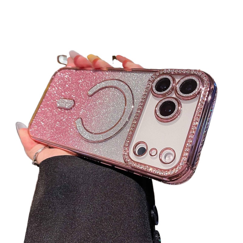 غطاء MagSafe بسيليكون لـ iPhone 15 / 15 Plus / 15 Pro / 15 Pro Max مع بريق متدرج ومغناطيس قوي مع مقاوم للصدمات مع حماية العدسة باللون برتقالي مغناطيسي من السيليكون للتنقل اليومي - Image 4