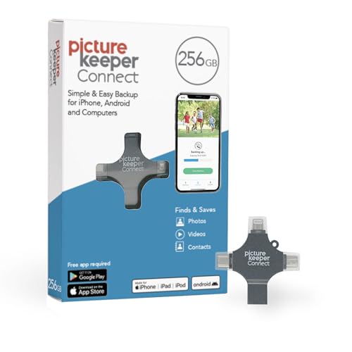 Picture Keeper Connect for iPhone, Android, USB-C, PC & Mac - 256GB USB Stick Backup for Photos, Videos, Contacts, Flash Drive Memory Backup, External Storage Thumb Drive - 256GB, Silver - Image 1