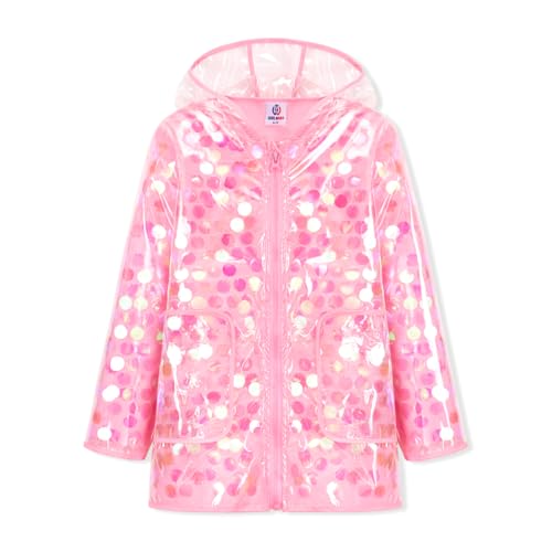 WELAKEN Girls Sequin Raincoat Waterproof Reusable Hooded Outwear Rain Jacket with Lining,pink,8Y - Image 1