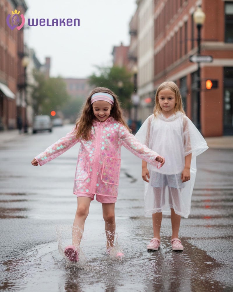 WELAKEN Girls Sequin Raincoat Waterproof Reusable Hooded Outwear Rain Jacket with Lining,pink,8Y - Image 3