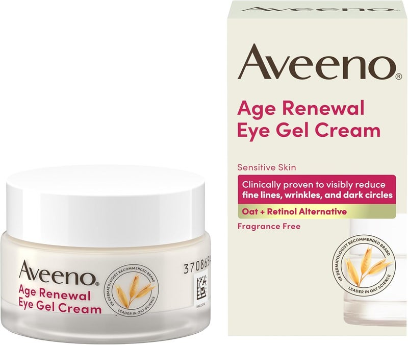 AVEENO Face Age Renewal Eye Gel Cream 1 x 15ml Oat Retinol Alternative Gentle on Sensitive Skin Visibly Reduces Fine Lines Wrinkles and Dark Circles Fragrance Free