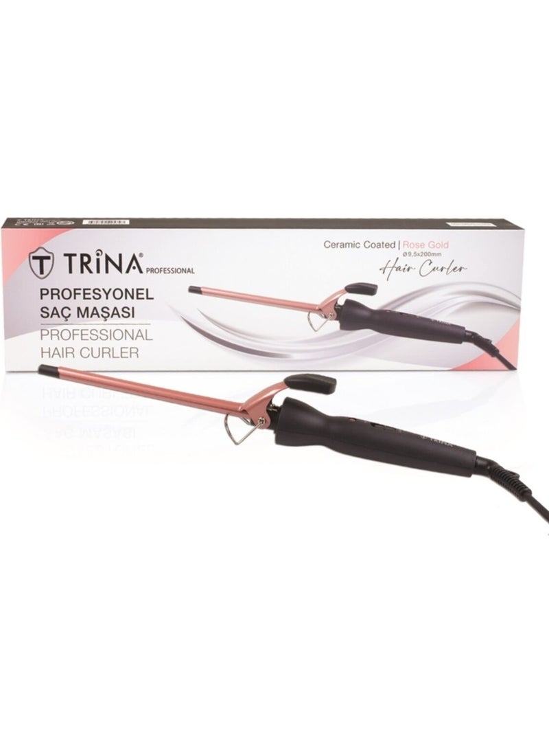 Trina Afro Wave 9.5mm Gold Ceramic Curling Iron - 20CM.EXTRA Long Head - Curly Hair Curling Iron  - Image 1