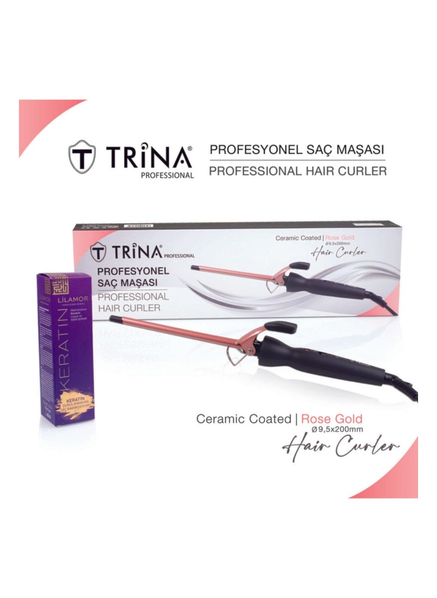 Trina Afro Wave 9.5mm Gold Ceramic Curling Iron - 20CM.EXTRA Long Head - Curly Hair Curling Iron  - Image 2