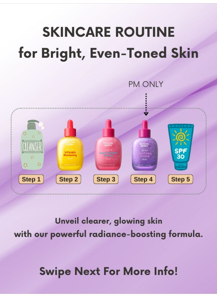 eqqualberry Dull Skin & Uneven Tone Solution – Eqqualberry Vitamin Illuminating Serum, NAD+ Peptide Boosting Serum & Bakuchiol Plumping Serum for Brightening, Glow & Dark Spot Correction - Image 4
