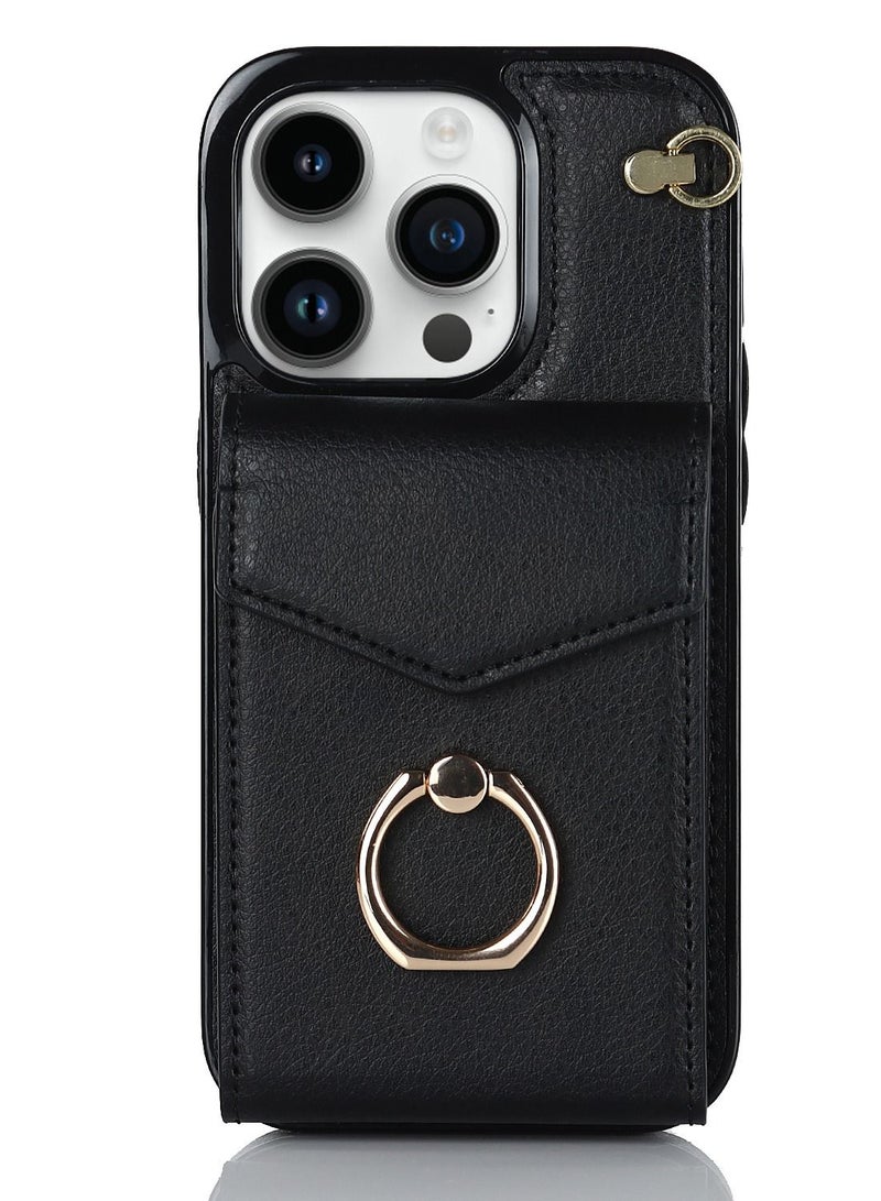 Suteni Back Cover Leather Ring Buckle Card Slots Phone Case for iPhone - Image 1