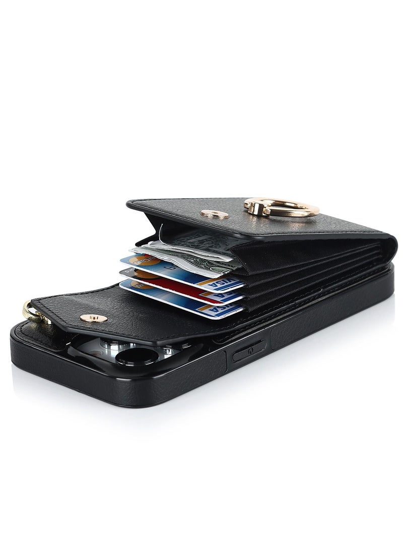 Suteni Back Cover Leather Ring Buckle Card Slots Phone Case for iPhone - Image 3