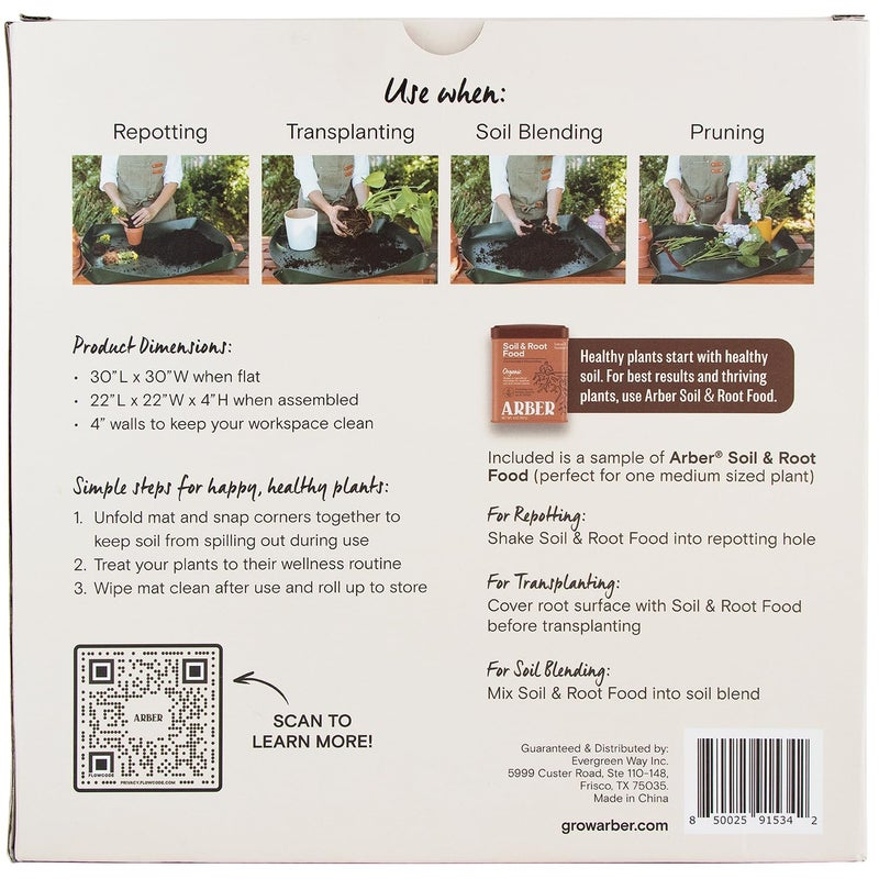 Arber Repotting Mat for Indoor Plants 30" x 30" â€“ Waterproof Foldable Plant Potting Mat with Snap Corners & 4" Walls â€“ Mess-Free Soil Mixing, Pruning, Transplanting for Succulent, Orchid, Bonsai - Image 2