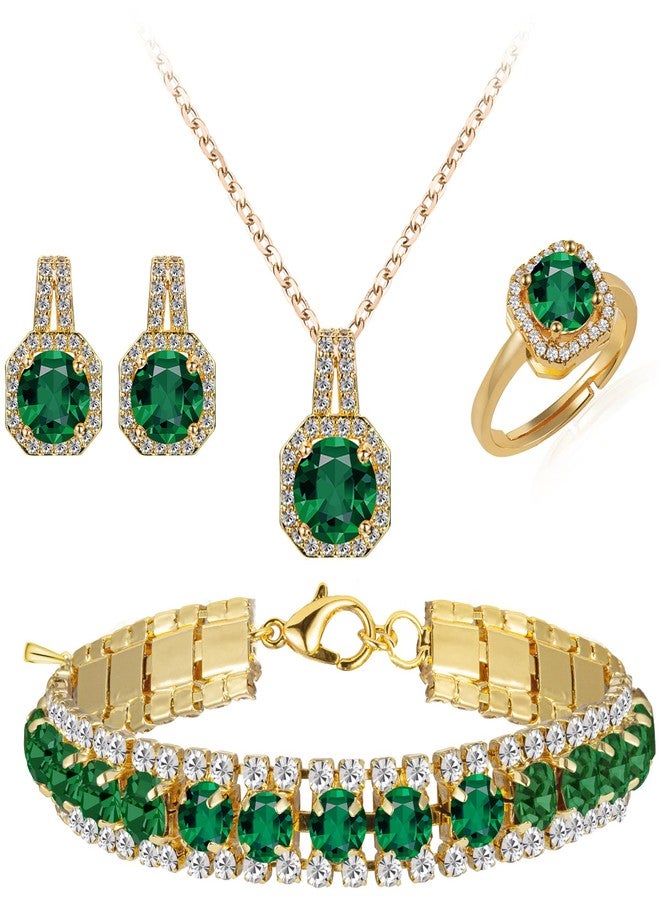 Paxuan Platinum/Gold Plated Cubic Zirconia Diamond Wedding Jewelry Sets Bridal CZ Pendant Necklace Stud Earrings Link Bracelets Rings Set for Women, Brass, Cubic Zirconia - Image 1