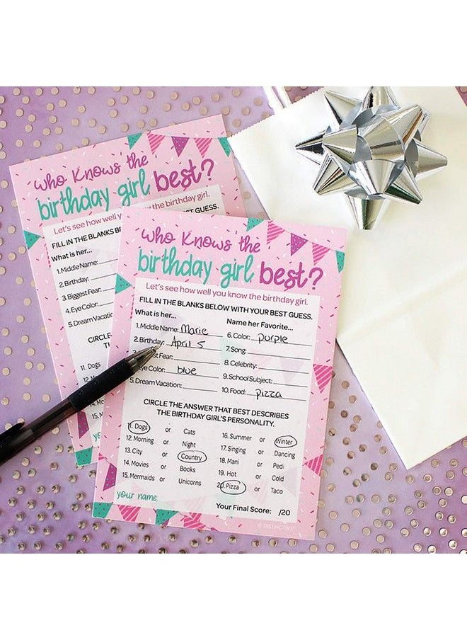 DISTINCTIVS - Who Knows The Birthday Girl Best Party Game 10 Game Cards Girly Pink And Purple Tween Birthday Party Supplies - Image 1