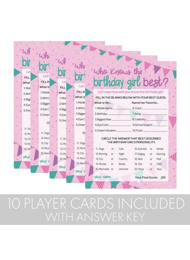 DISTINCTIVS - Who Knows The Birthday Girl Best Party Game 10 Game Cards Girly Pink And Purple Tween Birthday Party Supplies - Image 1