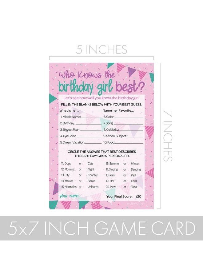 DISTINCTIVS - Who Knows The Birthday Girl Best Party Game 10 Game Cards Girly Pink And Purple Tween Birthday Party Supplies - Image 1