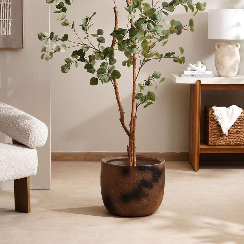 Pan Home وعاء زراعة من البولي ريزين بتشطيب صدئ لديكور المنزل