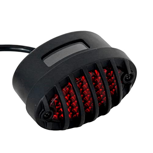 FATECIM Motorcycle Custom Ovalshaped LED Tail Light Cat Eye Rear Running Light Brake Light Stop Light Red Lens Integrated License Plate Lamp Universal Fit for MotorcycleCruisersBikes Black