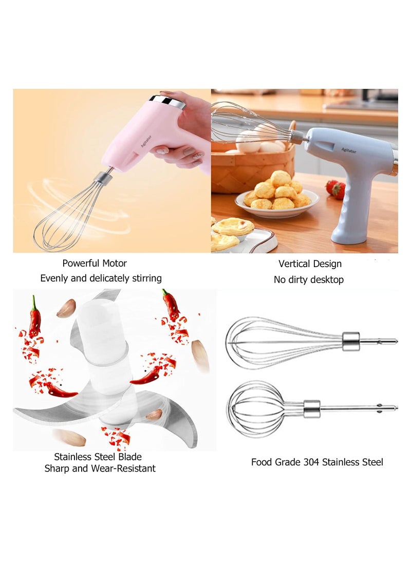 Generic - 3-in-1 Electric Hand Blender, Low Noise Vertical Mixer with Stainless Steel Egg Whisk Milk Frother Food Chopper, USB Rechargeable Kitchen Tool Egg Beater for Easy Whipping Baking Cake(blue) - Image 1