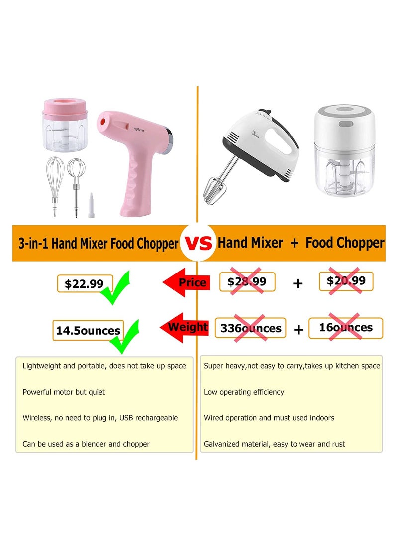Generic - 3-in-1 Electric Hand Blender, Low Noise Vertical Mixer with Stainless Steel Egg Whisk Milk Frother Food Chopper, USB Rechargeable Kitchen Tool Egg Beater for Easy Whipping Baking Cake(blue) - Image 1