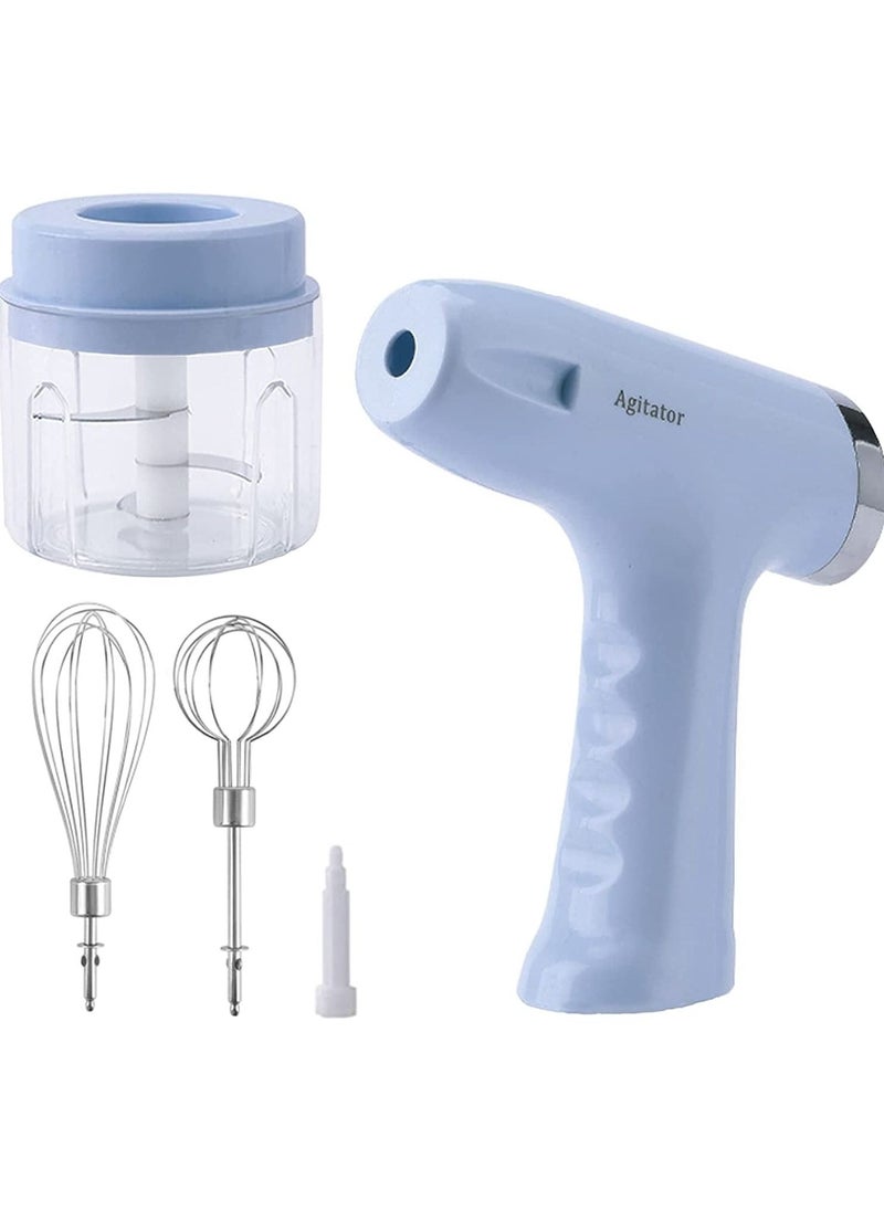 Generic - 3-in-1 Electric Hand Blender, Low Noise Vertical Mixer with Stainless Steel Egg Whisk Milk Frother Food Chopper, USB Rechargeable Kitchen Tool Egg Beater for Easy Whipping Baking Cake(blue) - Image 1