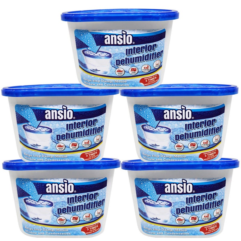 ANSIO Dehumidifier 500ml Pack of 5 Condensation Remover Moisture Absorber Dehumidifiers for Damp Mould Moisture in Home Kitchen Wardrobe Bedroom Caravan Office Garage Bathroom Basement
