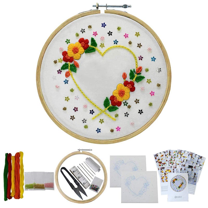 M Fabrics Material Cute Heart Shape Design DIY Hand Embroidery Beginner Kit Multicolor3