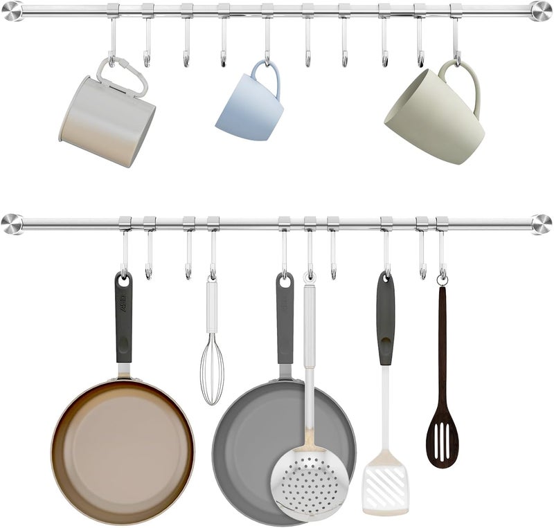 Audmore Kitchen Utensil Rack 2 Pack, 20.9 Inch Pots and Pans Hanging Rack Wall Mounted, 304 Stainless Steel Lid Cooking Utensil Hanger - Image 1